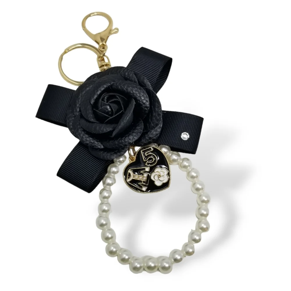 Black Rose and pearl Purse Charm